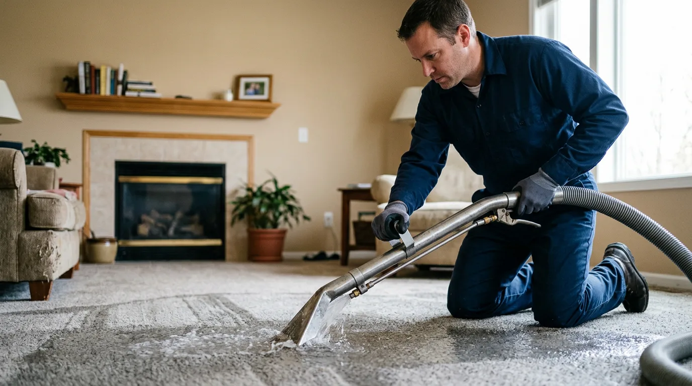 Water damage restoration technician working near Fair Oaks, IN